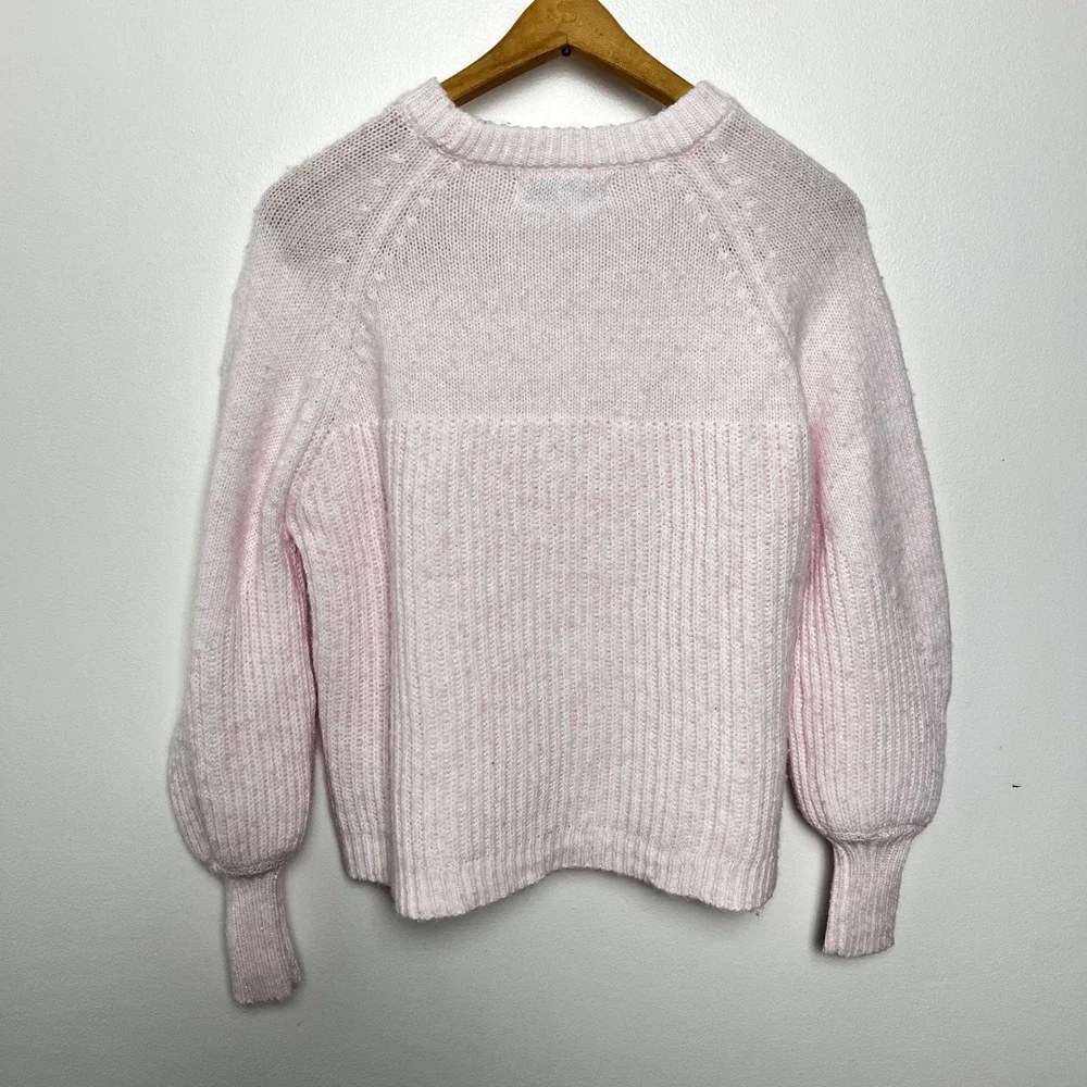 Single Thread Pink‎ Knit Sweater Balloon Sleeve Ribbed Texture Crew Women's M - Picture 5 of 5